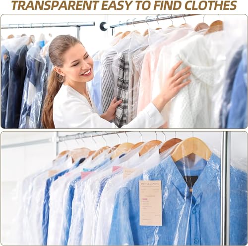 Image of RAAHII 10 piece transparent plastic garment dustproof hanger clothes storage bag for suit, Blazer cover, coat covers with zip for wardrobe storage of jacket,saree.