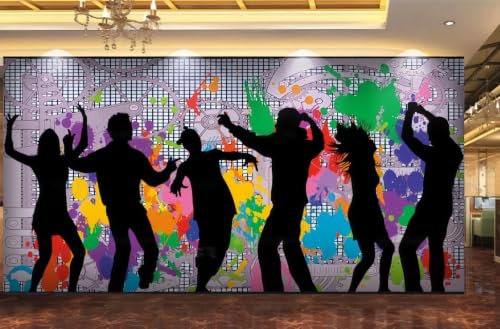 Fond d'Écran Mural 3D Graffiti et Silhouettes Danse - 400x280 cm