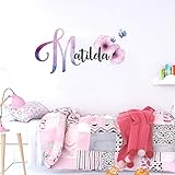 tjapalo®v25 Mädchen Wandtattoo mit Namen personalisiert Wandtattoo Name mädchen wandtattoo kinderzimmer mädchen Blumen Initiale