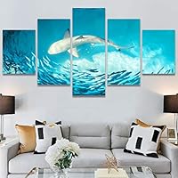 SIGNWIN 5 Panel Canvas Wall Art Modern Art Dramatic Fish Jellyfish Marine Life Multicolor Nautical Photography for Home Decorations Ready to Hang - 60
