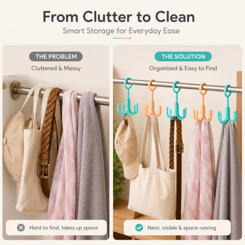 Image of Heda Multi-Function 360 Rotatable 4-Claw Hook Hangers | Space Saving Closet Organizer for Clothes, Bags & Accessories | Multicolor (3)