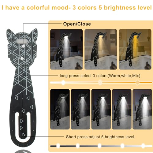 Image of MILA&LOUIS Rechargeable Book Lights for Reading at Night Portable Bookmark & Clip On USB Booklight for Readers in Bed Dimmable Brightness Small Cute LED Bedside Reading Lamp for Travel (Striped)