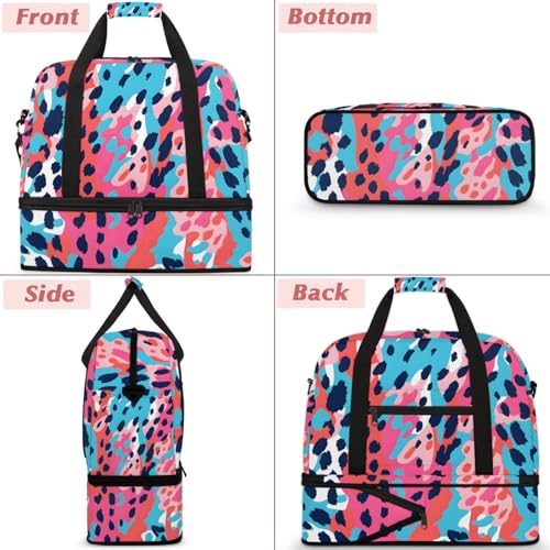 Large Travel Duffel Bag for Women Men Colorful Leopard Print Gym Bag Weekender Overnight Bags With Shoe Compartment Foldie Travel Tote Bag Carry On Personal Item Bag for Travel Gym Sports3