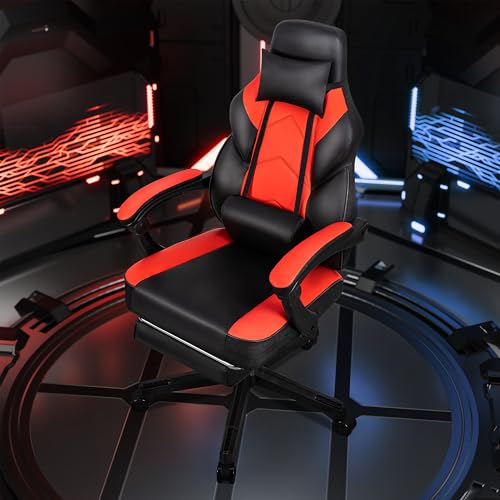 Image of Gaming Chairs for Adults, Computer Chair with Footrest, High Back, Big and Tall Gamer Chair's with Massage Lumbar Support, 360 Swivel Height Adjustable Computer Chaires, Dark Red