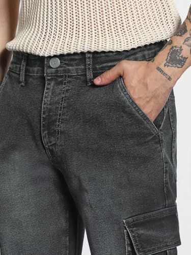 Image of Urbano Fashion Men's Regular Fit Washed Cargo Jeans with 6 Pockets Stretchable