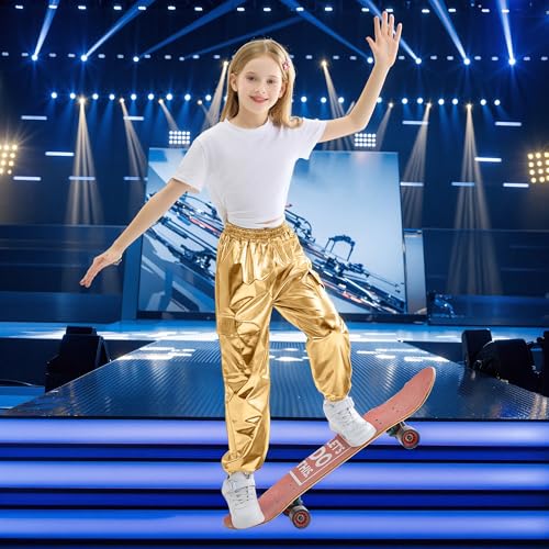 Image of Rolanko Girls Cargo Pants for Kids Loose Streetwear Hip Hop Dance Cotton Cargo Jogger Pants for Kids 4-15 Years