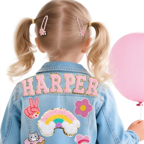 Custom Toddler Jean Jacket with Names Patches, Personalized Birthday Gifts for Kids 1-8 Years Old, Back to School Outfits for Girls & Boys - Customized Kids Denim Jacket