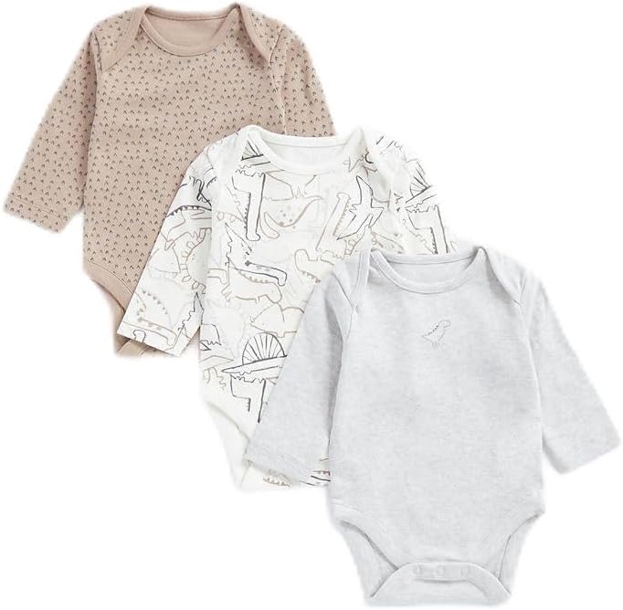 MothercareBaby Boys Dinosaur Long-Sleeved Bodysuits - 3 Pack