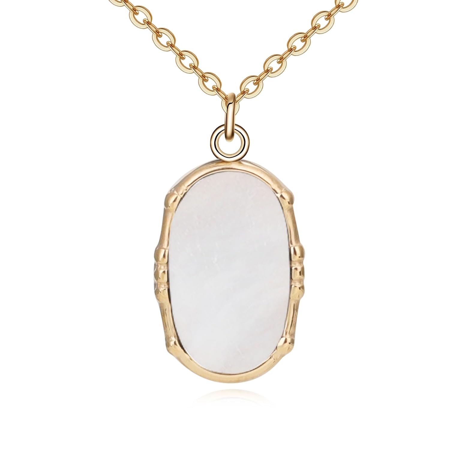 14K Gold Plated Womens Pendant Necklace,Lightweight Natural Stone Necklaces for Women Oval Square Crystal Agate Jewelry Adjustable Chain Gifts Box