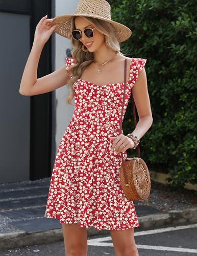 Gleeneat Womens Short Black Dress Casual Sweetheart Vacation Floral Aline Flowy Ruffle Cap Sleeve Summer Boho Beach Mini Sun Dress Fit Flare Teen Vestidos Cruise Outfits — view 4