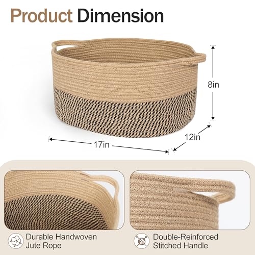 Image of MEGASKET Jute Wicker Basket with Handles, 17 inchx12 inchx8 inch Medium Woven Storage Baskets for Organizing Kids Toy, Gifts, Book, Towel, Cloth, Boho Storage Bin for Shelves, Entryway, Closet, Home Decor