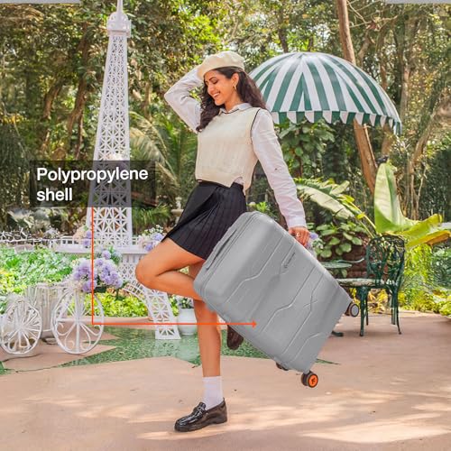 Image of Nasher Miles Paris Hard-Sided Polypropylene Luggage Set of 2 | 55cm & 65cm | 8 Wheels Small & Medium Trolley Bag for Travel | Suitcase (Grey)