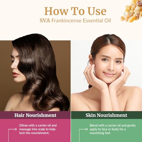 Image of SVA Frankincense Essential Oil - 1 /3 Fl Oz - for Diffuser, Skin & Hair Care - Ideal for Massage & DIY Blends - with Dropper