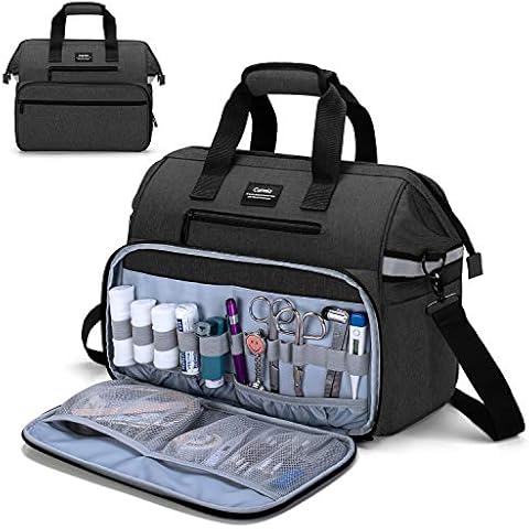 CURMIO Medical Bag, Nurse Supplies Bag with Padded Laptop Sleeve for Home Visits, Health Care, Hospice,Gift for Doctors, Nursing Students, Physical Therapists,Bag ONLY(Patent Pending),Black Cover