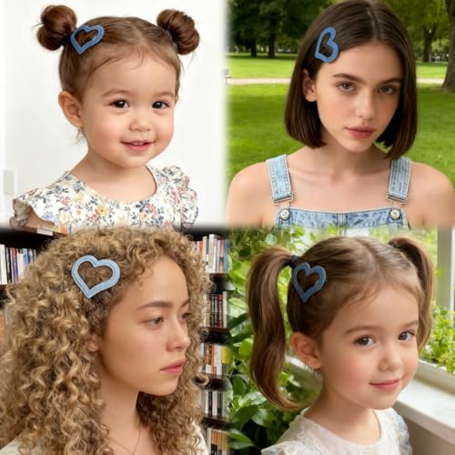 Set de 6 pinzas para el cabello azul de mezclilla miniatura 7