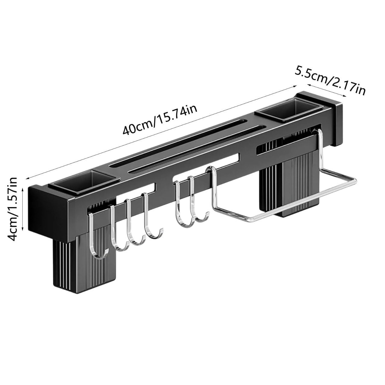 ZINLEY Wall Mounted Kitchen Organizer Rack with Knife Holder, Utensil Hooks & Towel Bar β Multifunction Stainless Steel Storage Rack for Kitchen Tools (Black) 1
