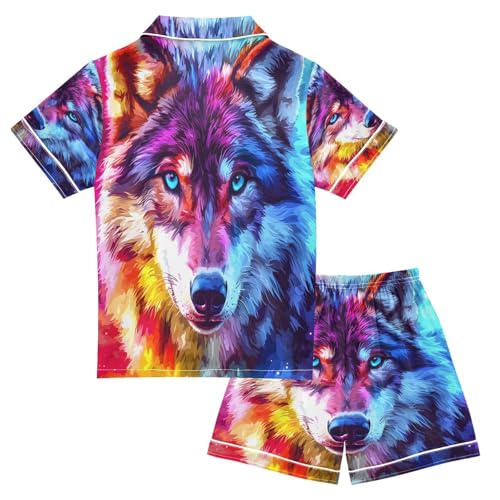 ALAZA Wolf Blue Abstract Satin Pajamas Set Short Sleeve Button Down Sleepwear Summer Pjs 2 Piece2