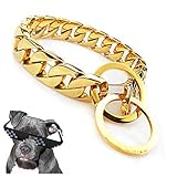 UTOPIAY Dog Choke Collar with Big Ring, 32mm Stainless Steel Hip Hop 316L Choker Cuban Curb Link Necklace Training Collar Dog Chain Collar for Bully Pitbull, Mastiff, Big Breeds,Gold,55cm
