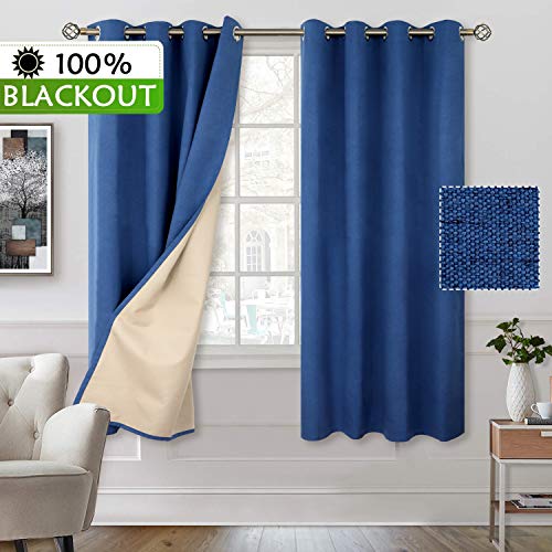 BGment 100% Blackout Curtains with Liner for Bedroom, Grommets Thermal Insulated Textured Linen