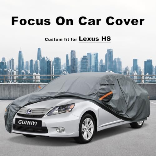 Image of GUNHYI Premium Car Cover Custom Fit Lexus HS, 16 Layers Heavy Duty Car Cover Waterproof All Weather with Zipper Door for Sun Rain Snow Dust Uv Protection