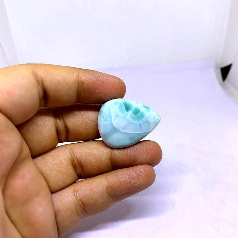 Pierre larimar naturelle 31x24mm cabochon poire pour création bague et pendentif diy - 4