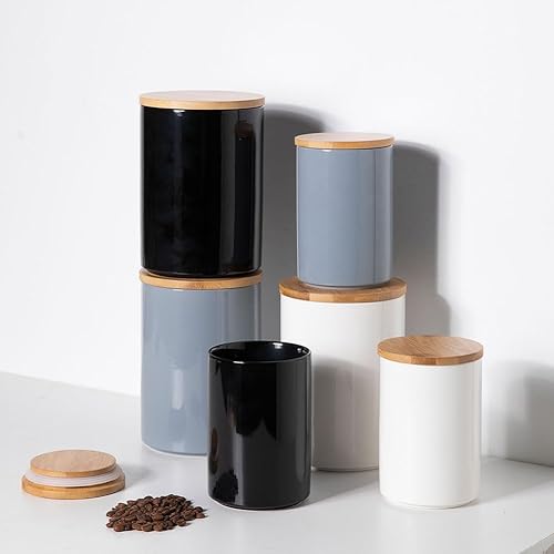 Miniatura 4 de Sweejar Juego de recipientes de cerámica para almacenamiento de alimentos, recipientes apilables para encimera con tapas herméticas Boomboo para