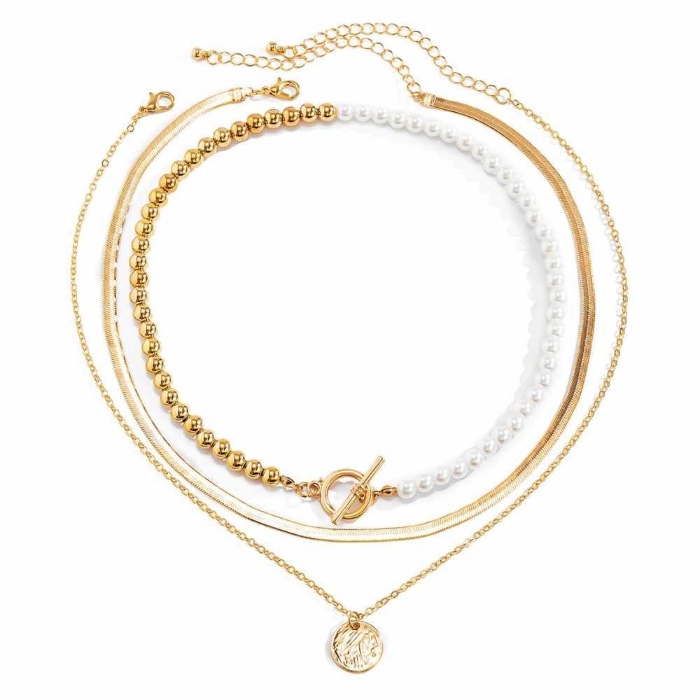 Bling Queen Womens Boho Multi Layer Pearl Necklace With Coin Pendant,Three Strand Beaded Necklace,Quirky Pendant Necklace,Trendy Retro Coin Necklace,Dainty Baroque Chain Choker Necklace(Gold) (B09J7ZJT31) Amazon Price History, Amazon Price Tracker