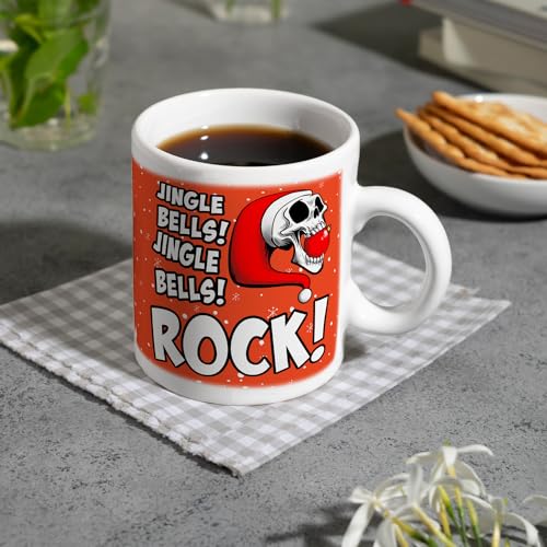 speecheese Jingle Bells Rock Weihnachten Kaffeebecher mit Totenkopf als Geschenkidee zu Weihnachten für echte Rock n' Roll Fans die selbst am Fest ihre Musik hören