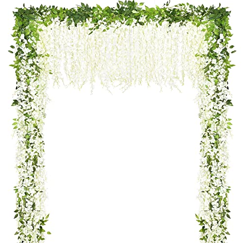 Fascidorm 4Pcs 28.8Ft Wisteria Hanging Flowers, Longer and Denser Wisteria Garland, White Fake...