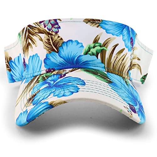 Trendy Apparel Shop Tropical Flower Hibiscus Pattern Print Summer Visor Cap - Blue #TOP1