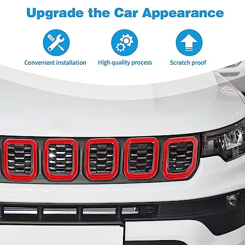 Image of for Compass Front Grille Insert Cover Trim Frame Compatible with Jeep Compass 2021 2022 2023 Red Exterior Accessories 7pcs