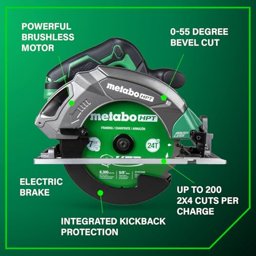 Image of Metabo HPT 18V MultiVolt 7-1 /4 In Cordless Circular Saw, C1807DAQ4 | inchBattery Not Included, High Torque Motor, Lightweight Design, Accepts 36V Batteries, 200 2x4 Cuts per Charge, Tool Body Only inch