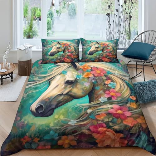 Housse de couette chevaux 3D parure de lit 3 pièces imprimé animal - 2