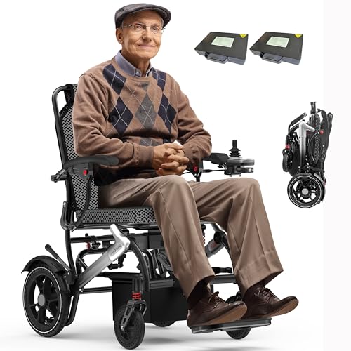 Image of Electric Wheelchairs for Adults Foldable 36LBS Lightweight Frame Airline Approval, 30 Miles Travel Range& 500W Brushless Motors Power Motorized for home use,Lightweight Wheelchair (Silver-2 Batteries)