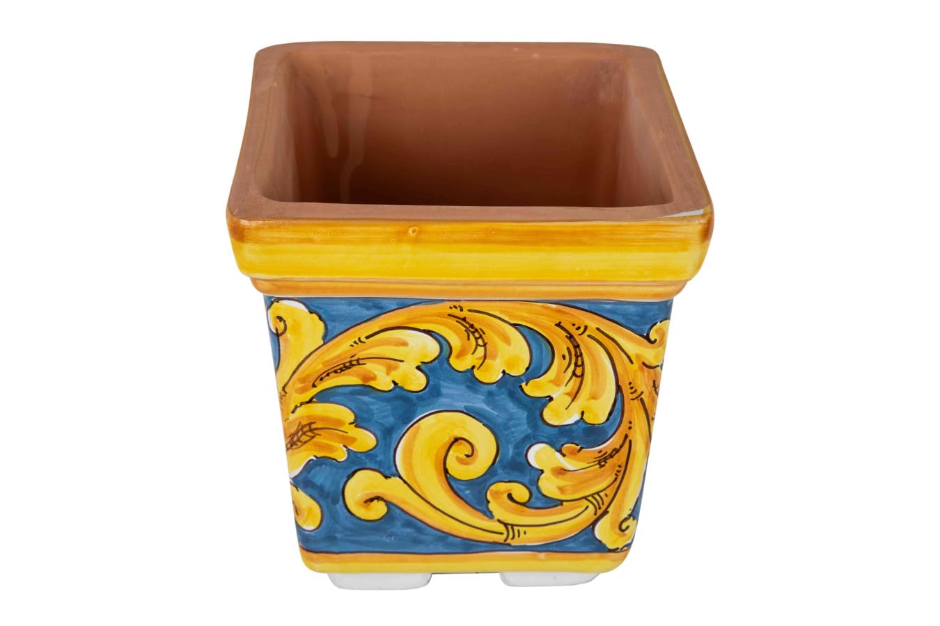 Cerames Vaso grande in stile siciliano di Caltagirone Vaso di Gialli Acanto Chiaro L - Fioriera italiana grande | Fioriera quadrata da interno per terrazza balcone 20x20x20 cm