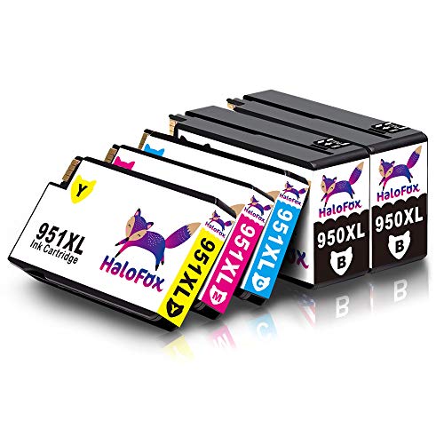 HaloFox Cartuchos de Tinta compatibles con 950XL 951XL para HP Officejet Pro 8610 8620 8600 Plus 8630 8615 8100 8640 Impresora 251dw 271dw 276dw Paquete de 5 (2 Negro, 1 Cian, 1 Magenta, 1 Amarillo)