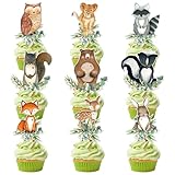 Stcomart 54 Pcs Woodland Cupcake Topper Animal Cupcake Toppers for Woodland Baby Shower Decorations, Neutral Forest Animals Gender Reveal Party Decor, Multicolor