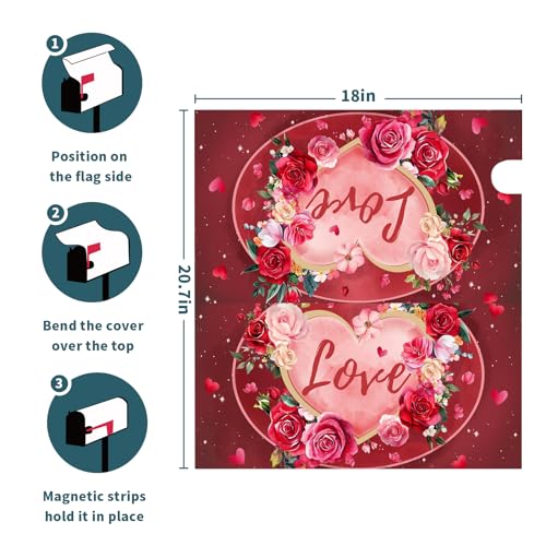 Image of Valentine's Day Mailbox Covers Magnetic Standard Size 18 X 21 Inch Red Love Hearts Magnetic Mailbox Cover Floral Mailbox Wraps Post Box Cover Decoration Outdoor Garden Home Yard Outside