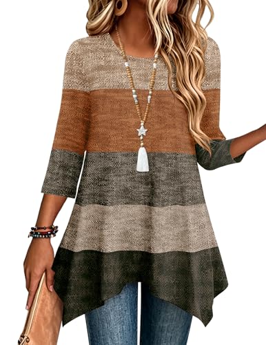 Image of Zeagoo Womens Tops 3 /4 Sleeve Loose Fit Dressy Tunics Plus Size Boho Shirts
