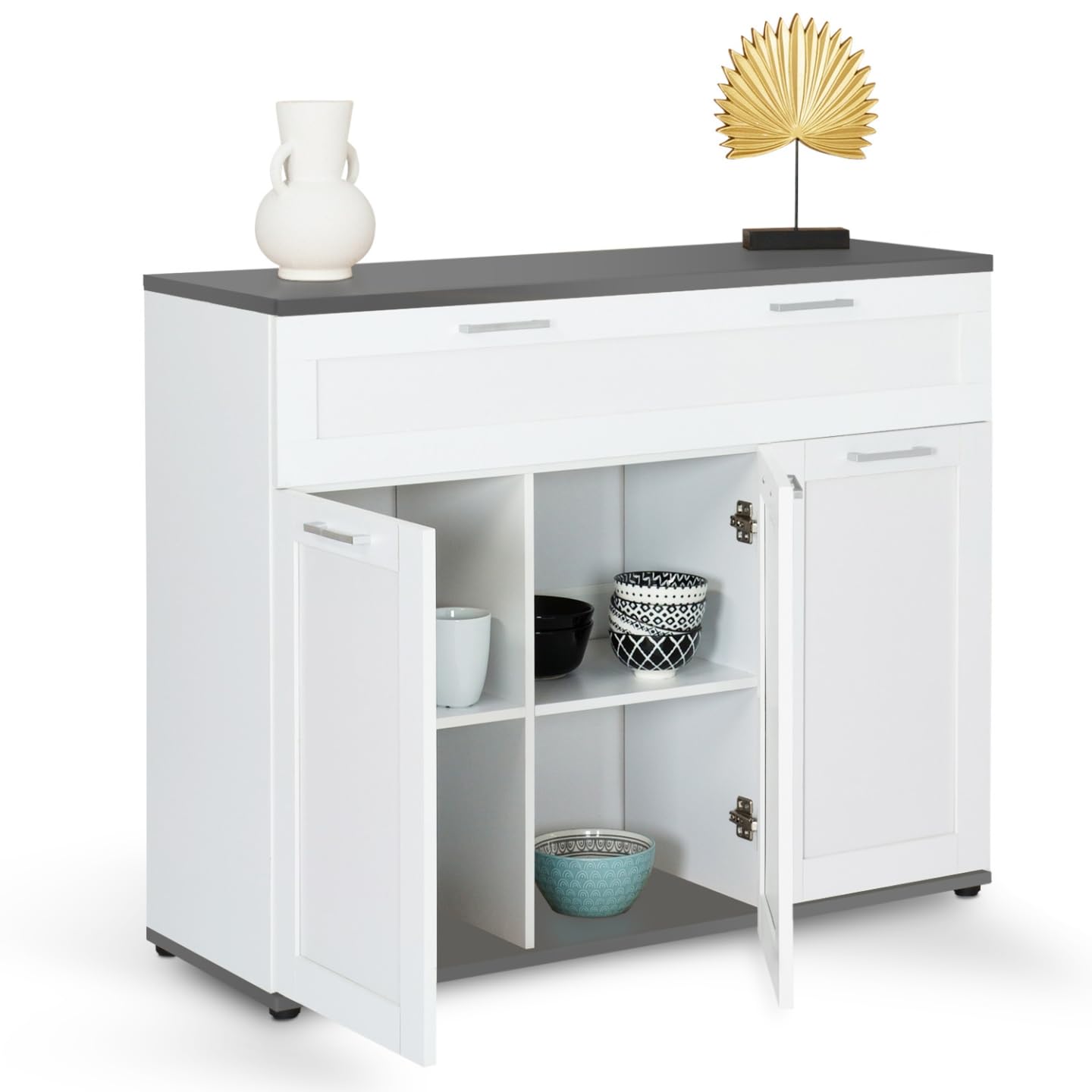 IDMarket - Aparador de 100 cm Vito, 3 puertas y 1 cajón, placa blanca y gris