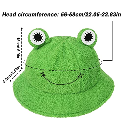 Whaline Plush Frog Hat Cute Winter Green Packable Bucket Hat Keep Warm Funny Animal Fisherman Cap for Christmas Adults Women Men Outdoor Indoor Activities2