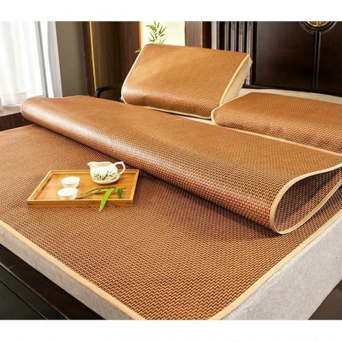 Protector de colchón de ratán de bambú refrescante, juego de ropa de cama de verano para camas individuales y dobles, funda transpirable y plegable para adultos, perfecto para personas que duermen con