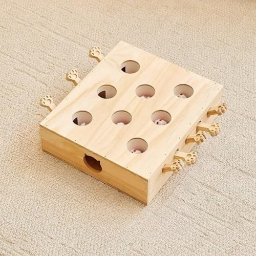 Livmorx 木製 猫じゃらし付き 厳選木材使用 モグラ叩き 知育玩具 猫 おもちゃ お洒落 ネコ ねこのおもちゃ 安全素材 ペット マウス ネズミ ねこじゃらし 自分で遊ぶ好奇心をくすぐる もぐらたたき 運動不足 ストレス解消 (8穴)