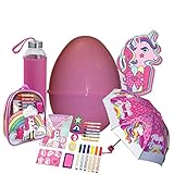 Troverai: uno Zainetto completo di: 6 pastelloni a cera; 6 Maxi Pennarelli colorati; 1 Album da disegno per colorare; un set timbri con 4 stampi in gomma e un tampone lavabile e 6 stickers adesivi;