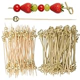 Hadnves 100PCS Bamboo Cocktail Picks Bamboo Knot Skewers Long Fancy Toothpicks Ball Food Cocktail Picks with Looped Knot Party Supplies for Charcuterie Boards Appetizers Drinks Desserts Sandwich