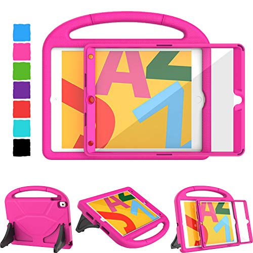 TIRIN Kids Case for iPad 7th Generation, iPad 10.2 2019 Case with Built-in Screen Protector, Light Weight Shockproof Durable Handle Stand Kids Case for New iPad 10.2 Inch 2019 Release - Rose