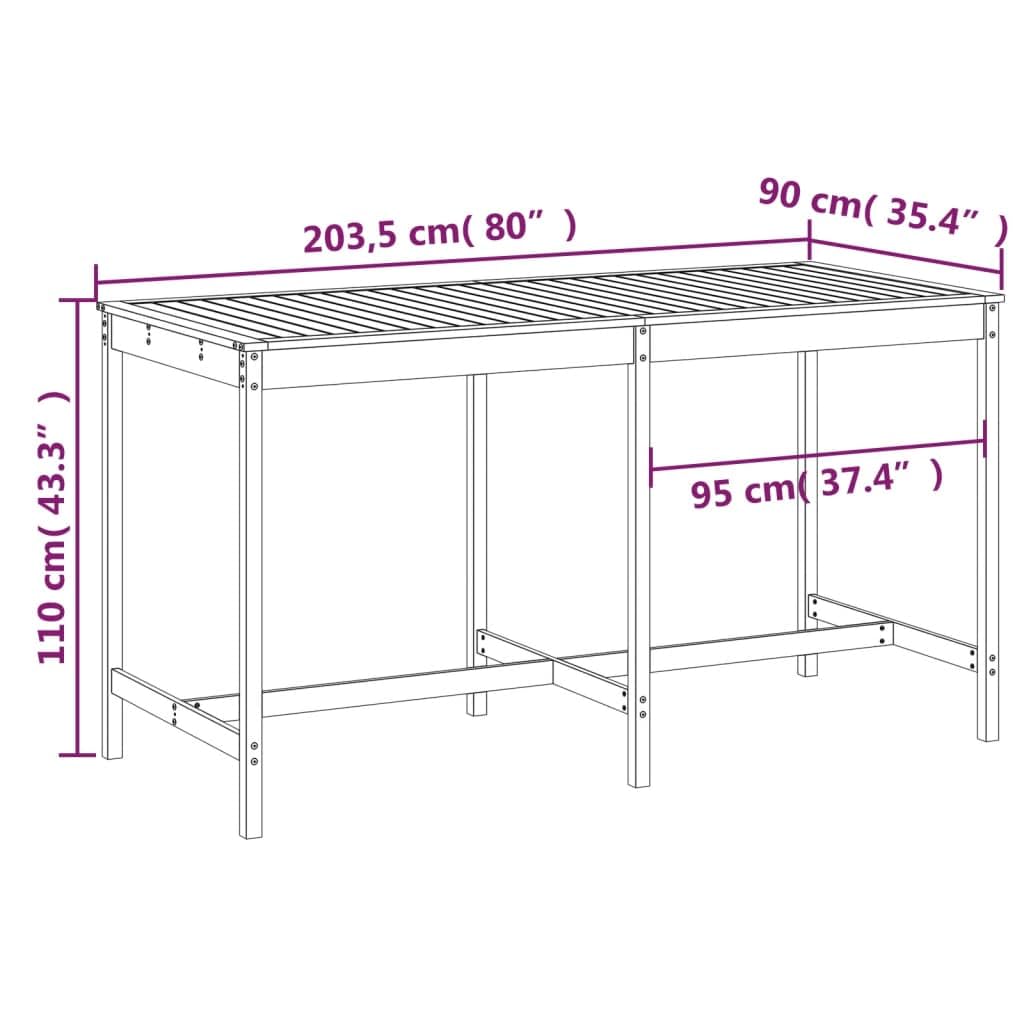 Klasyczny stół ogrodowy z litego drewna daglezji, 203,5 x 90 x 110 cm, stabilna drewniana rama na taras, balkon i do ogrodu, wytrzymały blat stołu do napojów i dekoracji