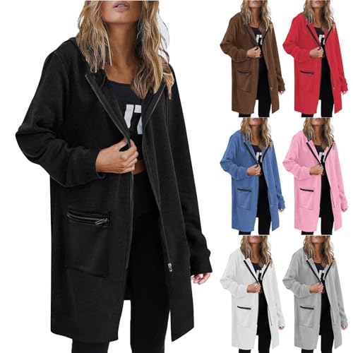 Sweat femme uni à capuche zippé avec poches confortables veste mi-saison