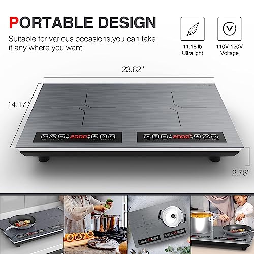 Image of Double Induction Cooktop 110v-120v, 2 Burner Electric Cooktop 24 inch 4000W Induction Stove Top, Hot Plate LED Touch Screen, 9 Temperature, Safety Lock
