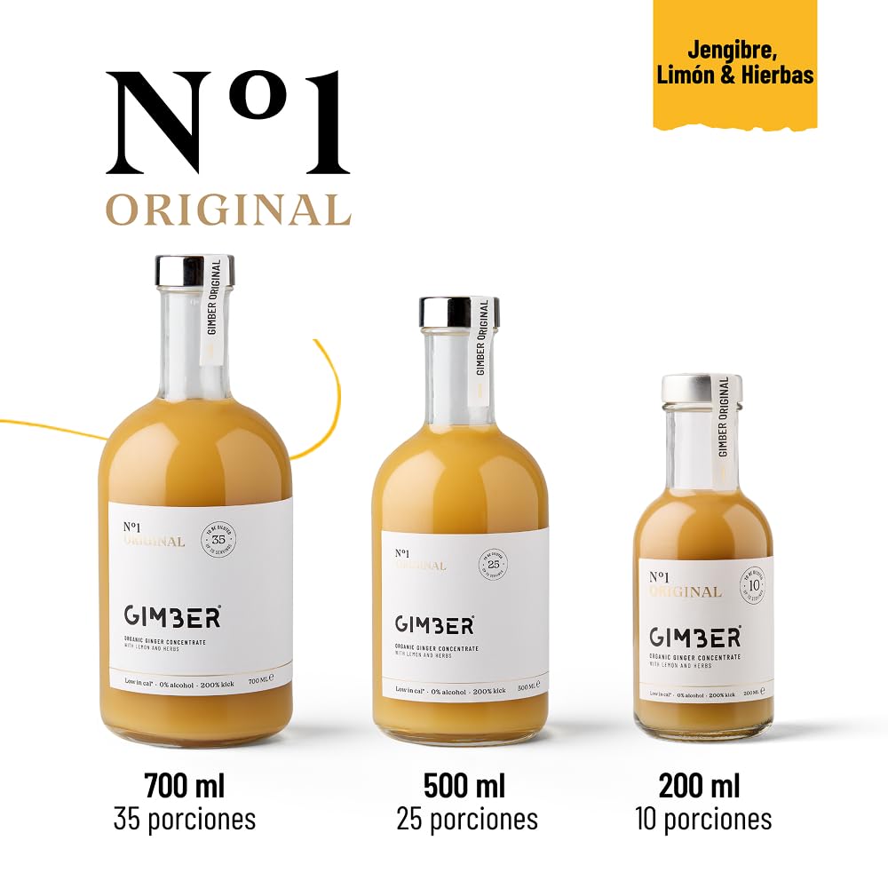 GIMBER Concentrado de jengibre orgánico 3 x 700ml (2,1L) | Bebida orgánica sin alcohol hecha de jengibre, limón y hierbas